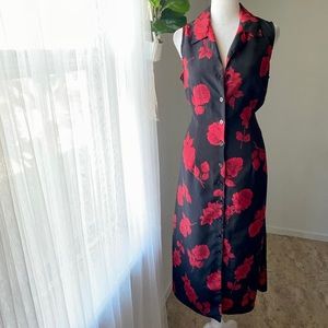 Vintage rose print maxi button down dress